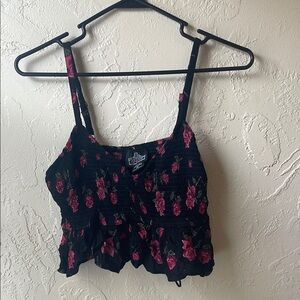 Angie Black Camisole Crop Top with Ruffled Hem